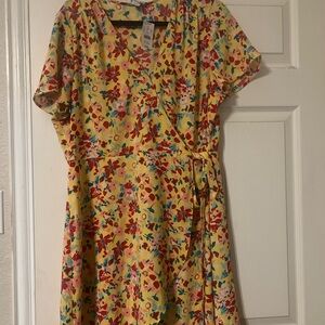J Crew Floral Wrap Dress in Yellow and Red